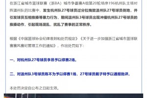 官方处罚来了，某队抱摔球员停赛两场...